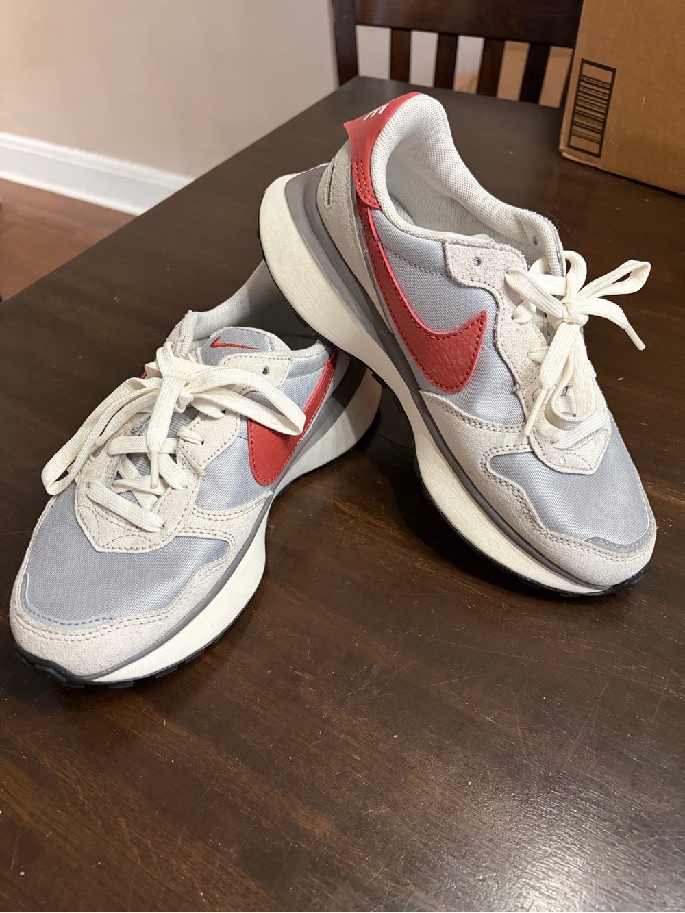 Nike Gray and Red Low-Top Retro Runner Sneakers